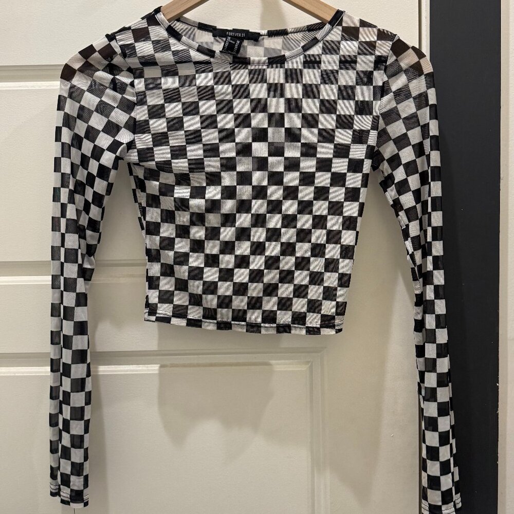 Forever 21 | XS Checkered Mesh Long Sleeve
